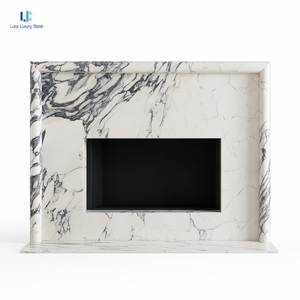 Kit de contour de <span class=keywords><strong>cheminée</strong></span> en marbre blanc Luca Calacatta Viola |   Cadre cylindrique affûté avec bord arrondi <span class=keywords><strong>pour</strong></span> <span class=keywords><strong>cheminée</strong></span> de villa, sur mesure <span class=keywords><strong>pour</strong></span> salon - Product Image 1