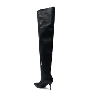 Bottes noires pour femmes à imprimé peau de serpent, à bout pointu et talon aiguille, bottes cuissardes tendance - Product Image 6