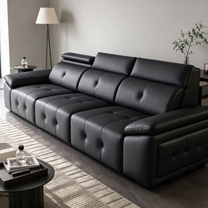 Sofá Seccional en Forma de L de Cuero Artificial Negro Moderno con Brazos Acolchados con Diseño Acolchado para Sala de Estar - Product Image 3