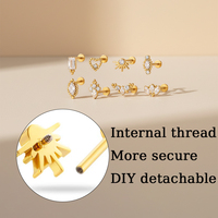 HENGSEN 16G ASTM F136 Titane Bijoux de piercing Anneau labret à filetage interne avec zircone cubique (CZ) taille marquise demi-soleil sertie à griffes