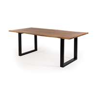 Table à manger en bois massif à bords naturels avec pieds en métal, design moderne style ferme, mobilier de maison pour salle à manger