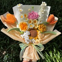 Handgefertigter Häkelblumenstrauß Gestricktes Gemischtes Blumenarrangement Künstliche Blumen Geschenk zum Valentinstag Abschlussfeier