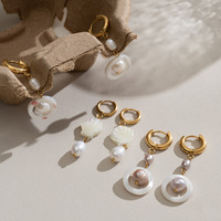 Boucles d'oreilles pendantes en forme de coquille de perle, plaquées or 18 carats, en acier inoxydable, polyvalentes, de la série Ocean, pour femmes