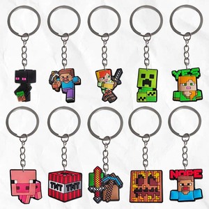 Dễ thương phim hoạt hình thợ mỏ trò chơi Tùy chỉnh cao su Keychain minecrafts Ba lô Mặt dây chuyền quà tặng với mềm <span class=keywords><strong>Key</strong></span> tag thiết kế và logo - Product Image 3