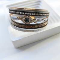 Bracelet en cuir multi-couches style ethnique européen et américain, incrusté de diamants, avec œil turc bleu contre le mauvais œil, pour femmes et hommes
