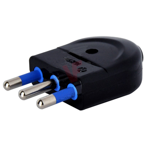 Enchufe eléctrico negro 2P+T 16A con pines aislados azules para conexión de energía - Product Image 1