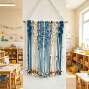 Tapiz de Pared de Macramé con Borlas de Cuerda de Algodón Hecho a Mano para Decoración de Fondo de Aula o Casa - Product Image 6