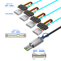 Kabel Mini SAS SFF-8088 ke 4*SFF-8482 SAS Eksternal, Kabel Hard Drive 1 ke 4 SAS dengan Daya 4Pin, Kabel Transmisi Server 6Gbps