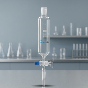Embudo de vidrio cilíndrico graduado con grifo para química de laboratorio - Product Image 1