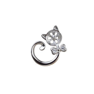 Wenchi European American S925 Silver Cat Head Pendant Women's 7-8 Pearl DIY <b>Jewelry</b> Findings Headband Accessories Empty <b>Tray</b> - Product Image 5