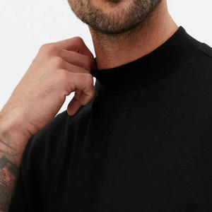 T-shirt vierge en coton de haute qualité, grammage lourd, col montant, coupe oversize, épaules tombantes, uni, pour hommes - Product Image 4