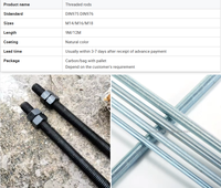 Tiges filetées métriques DIN975 en acier inoxydable et acier au carbone HDG M6-M48, longueur personnalisée, pour machines de construction, directement de l'usine