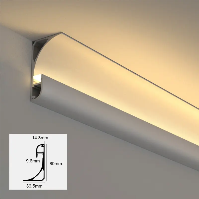 Profilé en aluminium led sans rainurage pour rétro-éclairage, ligne de plinthe de ligne de coin supérieure décoration de la maison de plafond de lumière de lavage de mur