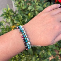 Mode minimaliste pierres précieuses 4mm facettes carré Tourmaline perlé Bracelet délicat or 18 carats bijoux en acier inoxydable en gros