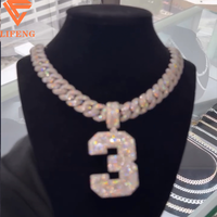 Pendentif Hip Hop Iced Out avec 3 chiffres en Moissanite, en Argent Sterling 925, personnalisé pour Chaîne Cubaine