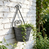 Pot mural suspendu en métal texturé vieilli, thermolaqué, en forme de cœur rustique, pour jardin de ferme