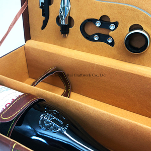 Bán Buôn Rượu Vang Đỏ Xách Tay Với 2 Chai Đặt Hộp Xử Lý Lưu Trữ Nâu PU Da Gỗ Trống Rượu Vang Đôi Bao Bì Hộp Quà Tặng - Product Image 3