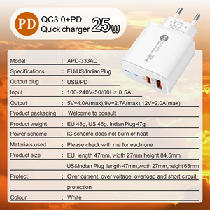 محول طاقة هاتف USB A + C 25 واط لنا قابس EU Type-C شحن فائق السرعة متعدد الوظائف شاحن جداري للسفر مع علبة طرد - Product Image 6