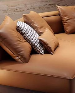 Sofá de sala de estar en forma de L Modular de diseño de gama alta moderno de cuero naranja minimalista italiano - Product Image 4