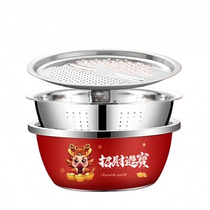 Stainless Steel <b>Colander</b> Set 3 Piece Kitchen <b>Strainer</b> Rice Washing Basin Vegetable Drainer Multifunctional Bowl - Product Image 3
