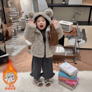 Girls Autumn Winter Two Piece <b>Pants</b> Korean Style Casual Fleece <b>Lined</b> Warm Loose Fit Solid Color Cotton Woven - Product Image 4