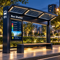 Abri de bus moderne à structure en acier avec affichage numérique, écran LCD et système d'affichage PIS
