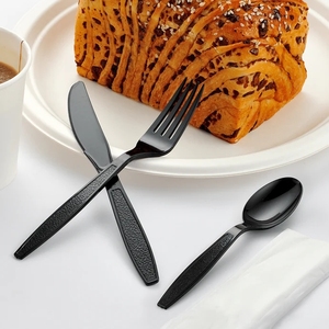 Couteaux, fourchettes et cuillères <span class=keywords><strong>en</strong></span> <span class=keywords><strong>plastique</strong></span> de poids moyen, noirs, pour fêtes et restaurants - Product Image 4