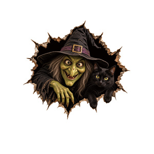Autocollants <span class=keywords><strong>muraux</strong></span> 3D auto-adhésifs Sorcière et Chat Noir pour Halloween - Décoration multi-scènes - Product Image 1