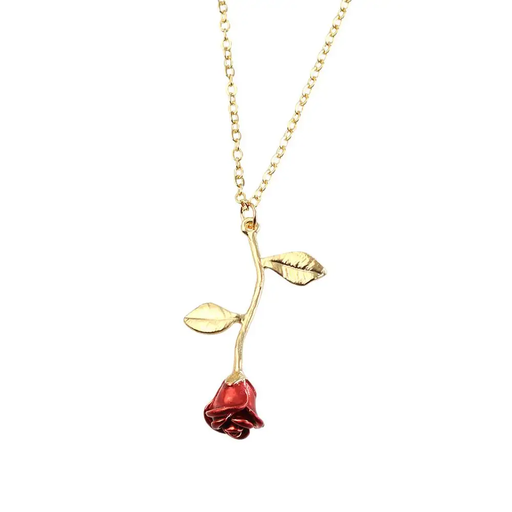 New Jewelry Creative Enamel Red Rose Gold Plating Pendant Necklace for Girlfriend Valentine's Day gift