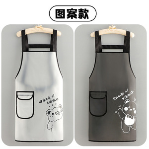 Printed TPU <b>Apron</b> Black And White Cartoon Design Breathable Waterproof For <b>Kitchen</b> Cooking Adult Use - Product Image 2