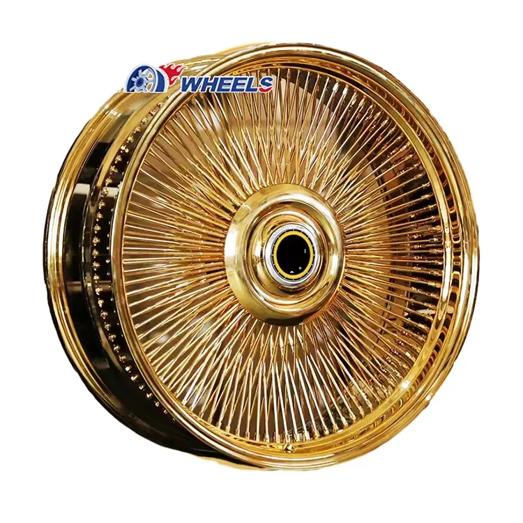 20 22 24 26 28 Inch Rims Spoke Wheels Gold Forged Wheel Aluminum Custom Alloy gold wire wheels