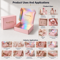 Boîte d'expédition en carton ondulé rose holographique personnalisée avec couvercle rabattable pour emballages cosmétiques, ensembles de soins de la peau et produits de beauté - Vente en gros