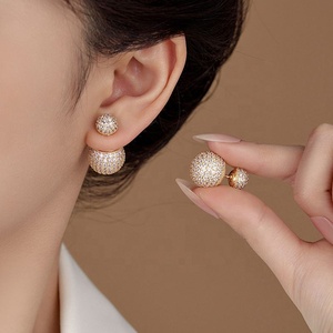 Boucles d'oreilles haut de gamme micro-incrustées de zirconium, tendance, luxe léger, géométriques, clous d'oreilles avant et arrière, design féminin, plaqué or, cadeau - Product Image 2