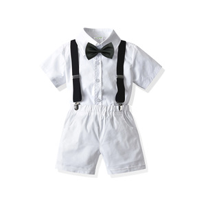 Gran oferta de verano, <span class=keywords><strong>traje</strong></span> Formal para niños <span class=keywords><strong>con</strong></span> anillo, ropa de boda para bebés, ropa para niños pequeños, <span class=keywords><strong>camisa</strong></span>, pantalones cortos, pajarita + tirantes - Product Image 2