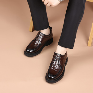 Zapatos de Hombre de Cuero Genuino con Cordones, Estilo Clásico Retro, Punta Cuadrada, Masajeantes, Desodorantes, Antideslizantes, Ligeros para Todas las Temporadas - Product Image 3