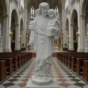 Estatua de la Sagrada Familia para Jardín o Iglesia, Estilo Europeo, San José, Niño Jesús, Cruz de Mármol Religiosa, Hecha a Mano y Personalizada - Product Image 1
