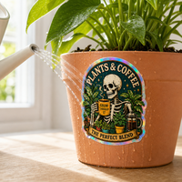 Stiker Hologram Custom Logo Green Thumb Club Skeleton Gardener, Stiker Anti Air untuk Pot Bunga