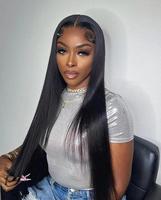 Perruque Lace Front HD Transparente 13x4, Cheveux Humains Vierges Indiens Lisses Baguette, Double Drawn, Densité 180%, Longue, Noire, Grande Taille