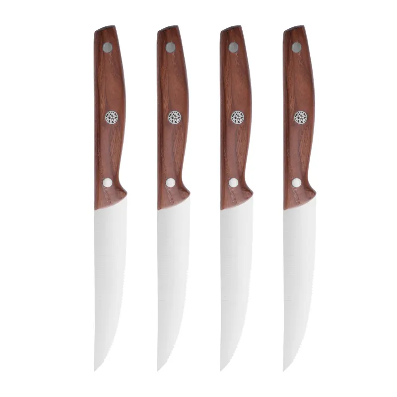 Ensemble de 4 couteaux à steak en acier inoxydable 7Cr17 Couteau de cuisine à steak avec manche en bois