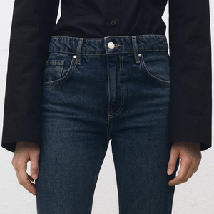 Jeans de Mezclilla de Cintura Alta y Corte Acampanado para Mujer, Color Sólido, Transpirables, Novedad de Otoño, con Logotipo en la Cintura - Product Image 4