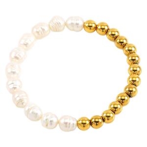 Zogxin Natural Freshwater Pearl <b>Bracelet</b> Gold White Beads Women's Jewelry Everyday Wear - Product Image 5