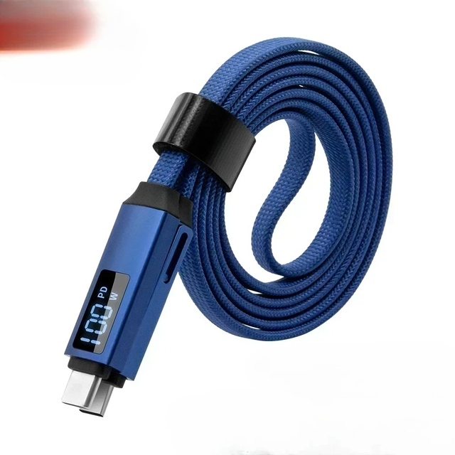 3 in 1 Nylon Braided Magnetic Digital Display 100W Type C PD Fast Charging Flat USB Data Cable