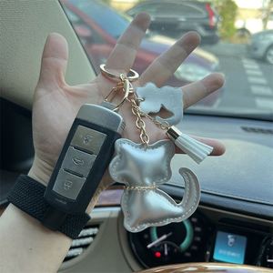 Cute Cartoon Cat Keychain PU Leather & Metal Alloy Car <b>Key</b> <b>Ring</b> Fashion Bag Pendant Silver/Gold Hanging Charm for Women & Girls - Product Image 4