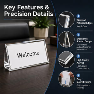 Support de plaque de nom de bureau incliné en acrylique transparent de luxe personnalisé – Décoration de bureau sur mesure - Product Image 2