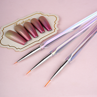 Nouvel ensemble de 3 pinceaux liner à ongles en cristal, 8/11/13mm, pour dessin, liner, gel ombré, pinceaux super fins pour nail art