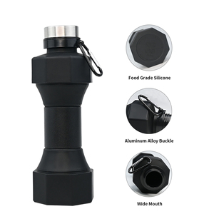 Bouteille d'eau pliable réutilisable en silicone en forme d'haltère de 650 ml, minimaliste, à boire directement, avec couvercle, pour le camping, les voyages et le cyclisme - Product Image 6