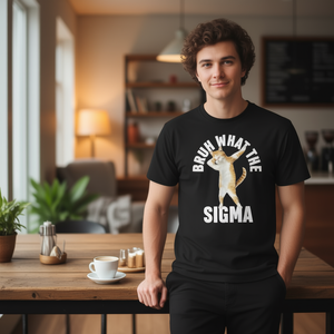 เสื้อยืด Cat Bruh What The Sigma Meme สำหรับผู้ใหญ่ แบบยูนิเซ็กซ์ สีดำ แขนสั้น คอกลม พิมพ์ลายดิจิทัล - Product Image 3