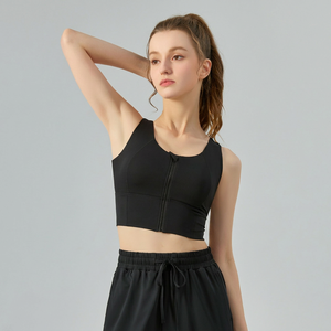 Wholesale Women's Front Zipper Yoga <b>Bra</b> <b>Racerback</b> Medium Impact Padded Sports <b>Bra</b> Buttery Soft Breathable Workout Crop Top - Product Image 3