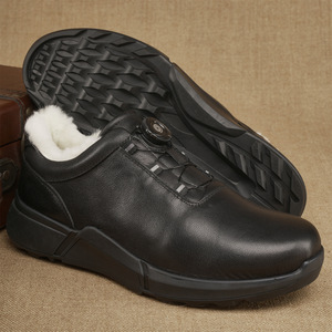 Chaussures de marche pour hommes en cuir de vache véritable, bout rond, doublure en fourrure, semelle en caoutchouc antidérapante, chaussures décontractées pour papa - Product Image 1