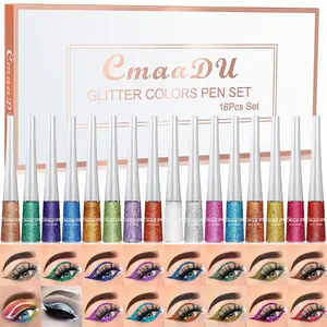 Liqui Glitter Eyeliner 16 Colors Retractable Eye Makeup Liners for Women Easy Apply Colored Eyebrow Pen Waterproof delineador